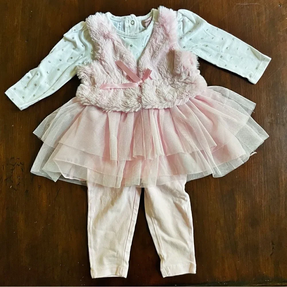 Nanette Lepore Girls Baby/ Toddler Occasion Dress Faux Fur Tutu Size 12 M
